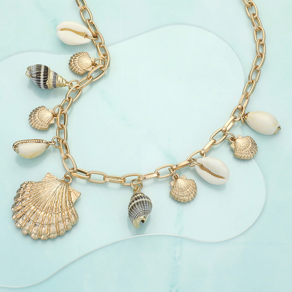 Mixed Shell Charm Station Chain Necklace