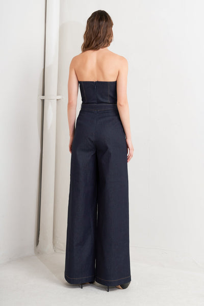 Explore More Collection - LE BONHEUR V CUT VOW DENIM JUMPSUIT