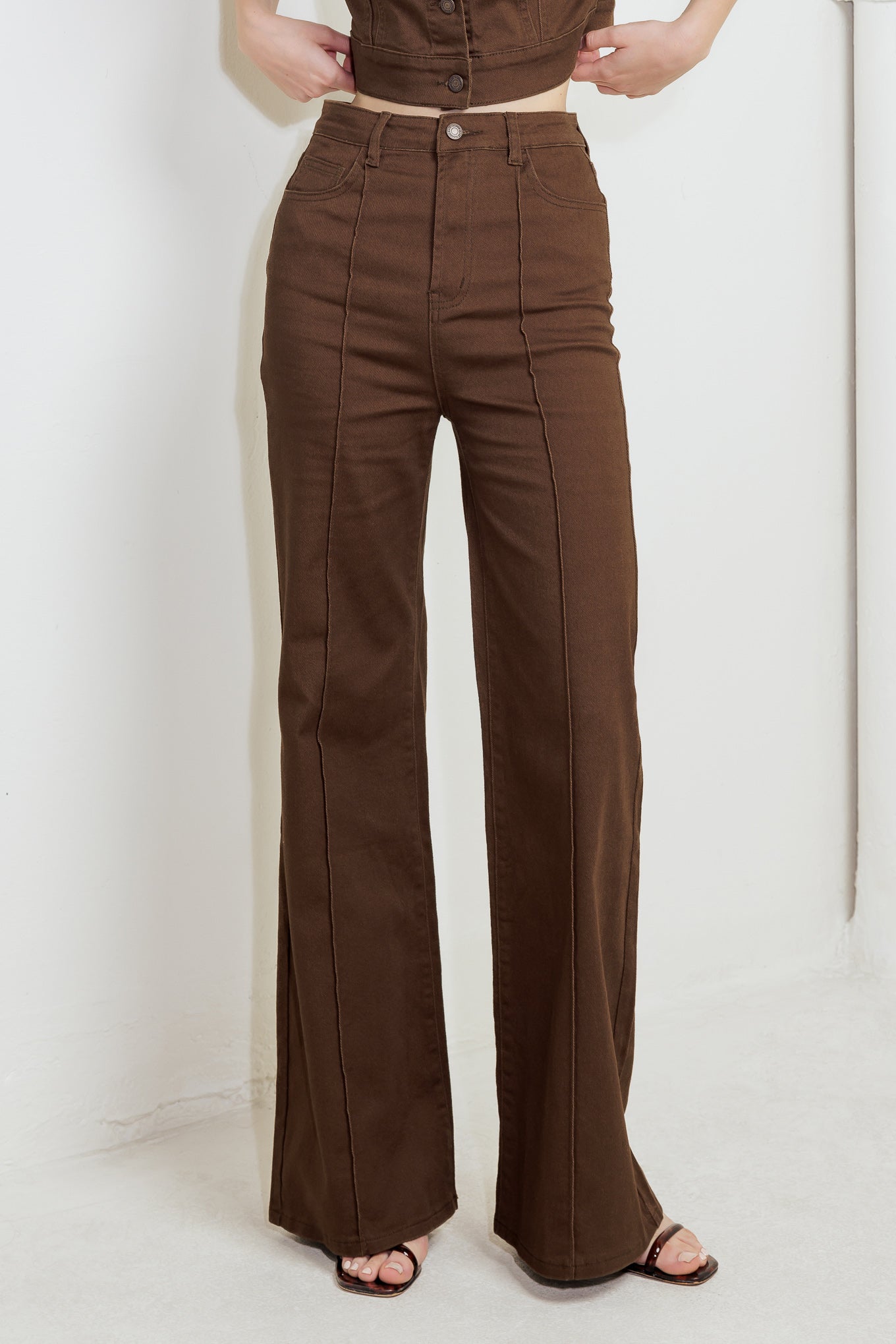 Explore More Collection - EFFORTLESS EDGE BROWN TWILL PANTS