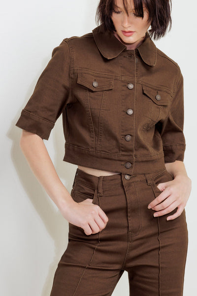 Explore More Collection - EFFORTLESS EDGE BROWN TWILL PANTS