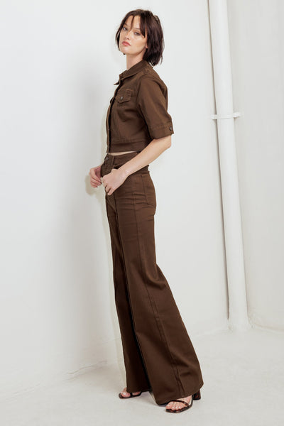 Explore More Collection - EFFORTLESS EDGE BROWN TWILL PANTS