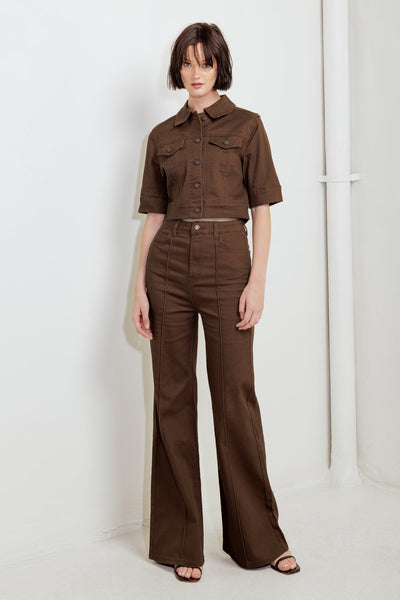 Explore More Collection - EFFORTLESS EDGE BROWN TWILL PANTS