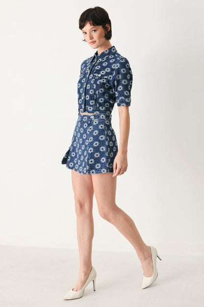 SWEET DAISY WOVEN JACQUARD DENIM SKORT