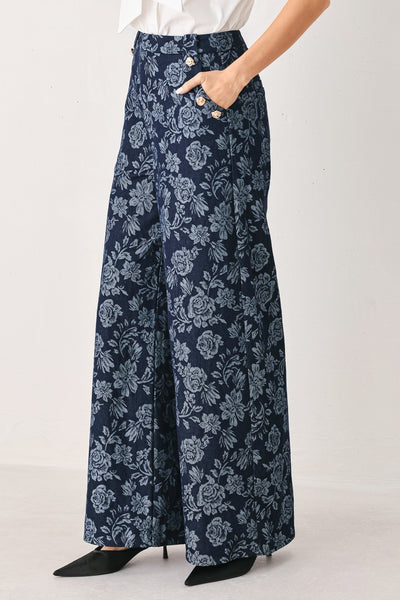 MIDNIGHT ROSE JACQUARD DENIM PANTS