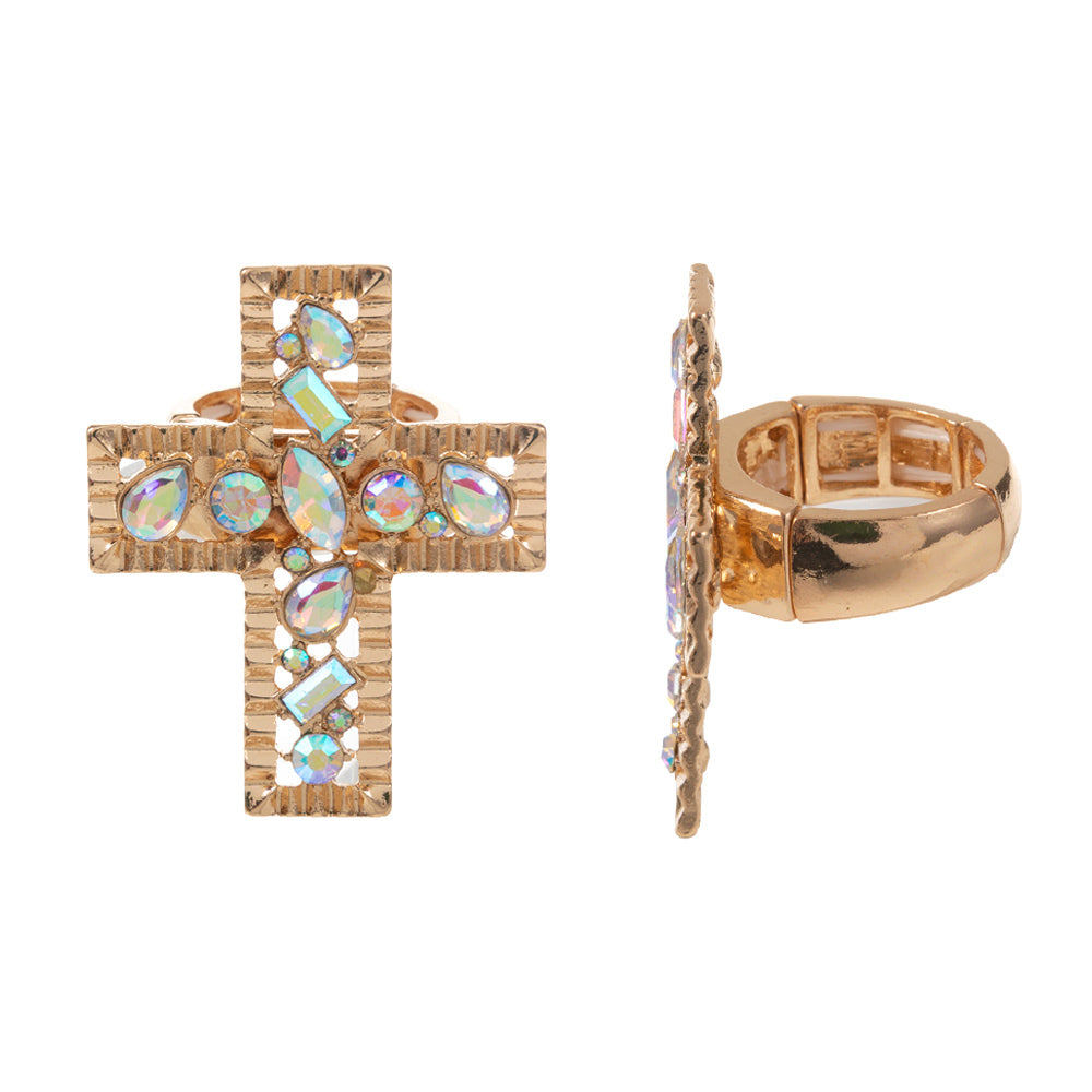 Multi Stone Embellished Cross Stretch Ring