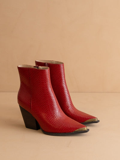 Explore More Collection - The Frankie | Red Pointed Toe Cap Bootie