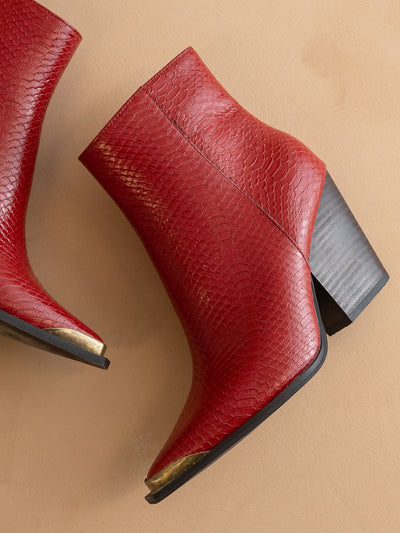Explore More Collection - The Frankie | Red Pointed Toe Cap Bootie