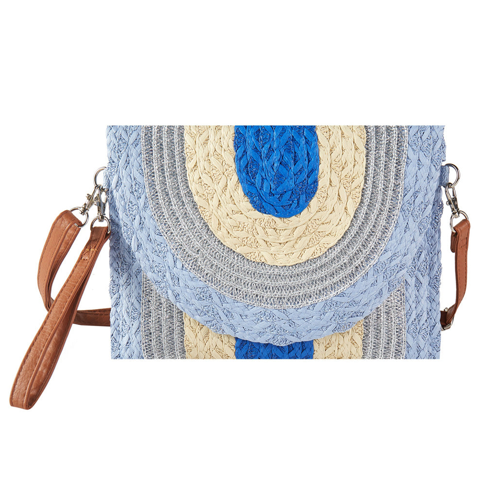 Metallic Lined Multi Color Straw Clutch / Crossbody Bag