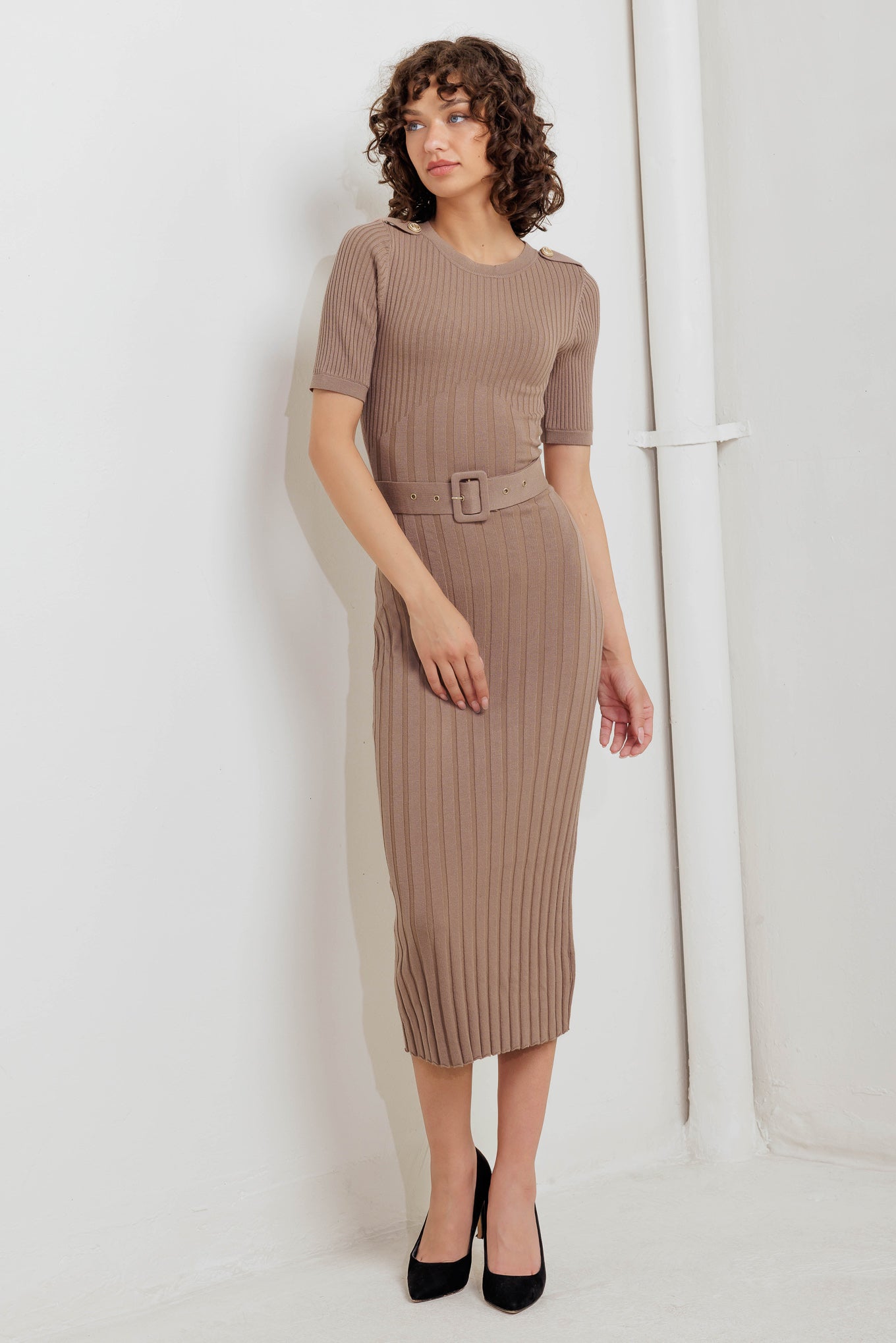 STRUCTURED CHIC SWEATER MIDI DRESS, MOCHA / M STRUCTURED CHIC SWEATER MIDI DRESS, MOCHA / M