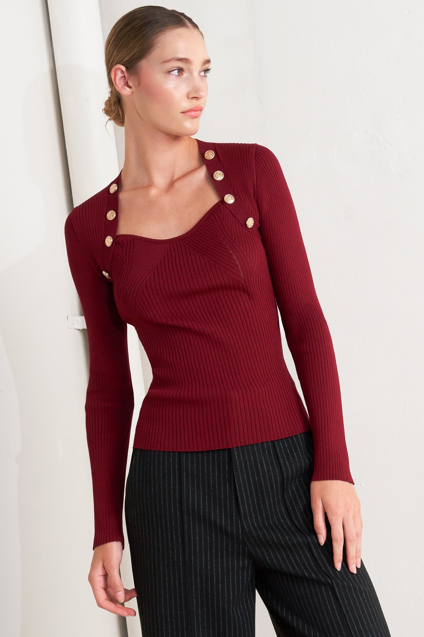 Explore More Collection - MODERN HERO BURGUNDY SWEATER KNIT TOP