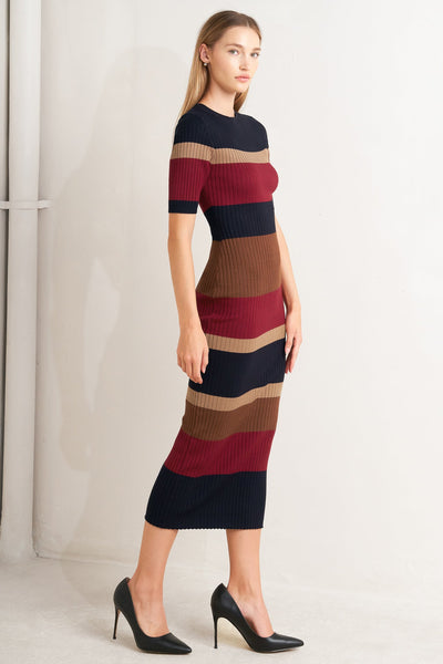 Explore More Collection - FALL RHYTHM COLOR BLOCKED MIDI SWEATER DRESS