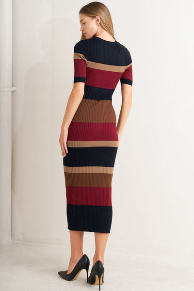Explore More Collection - FALL RHYTHM COLOR BLOCKED MIDI SWEATER DRESS