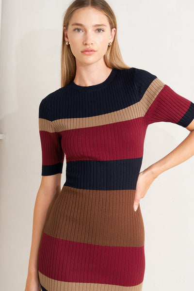 Explore More Collection - FALL RHYTHM COLOR BLOCKED MIDI SWEATER DRESS