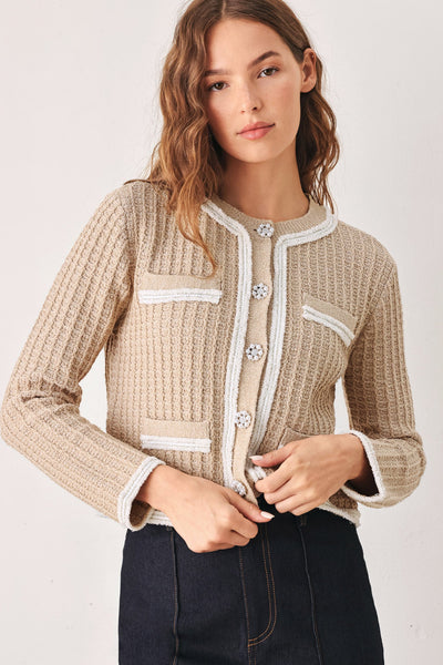 CAMELIA CONTRAST-BORDER CARDIGAN