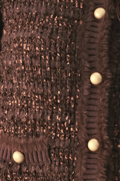 GEMSTONE GLOW BROWN JEWEL-BUTTON CROPPED CARDIGAN