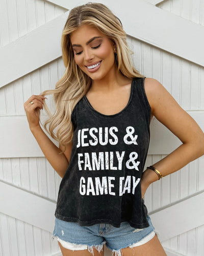 Explore More Collection - JESUS & FAMILY & GAME DAY Mineral-Dipped Tank