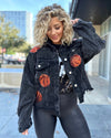 Explore More Collection - Basketball Black Corduroy Sequin Cropped Jacket