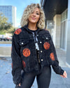 Explore More Collection - Basketball Black Corduroy Sequin Cropped Jacket