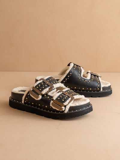 Explore More Collection - The Gaylen | Black Fleece Lined Slipper Slide