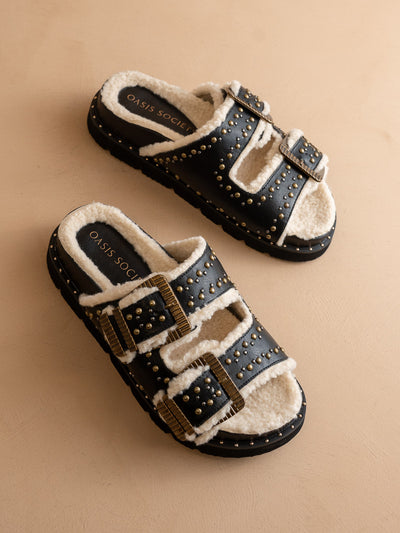 Explore More Collection - The Gaylen | Black Fleece Lined Slipper Slide