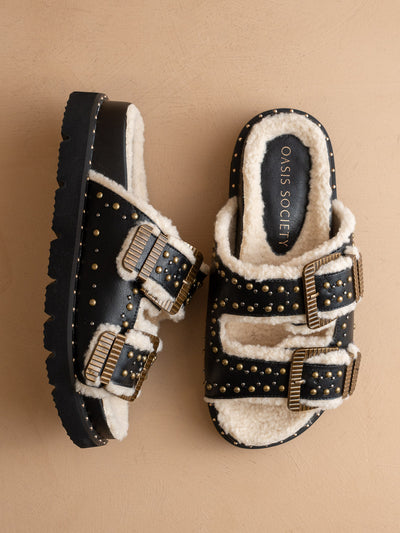 Explore More Collection - The Gaylen | Black Fleece Lined Slipper Slide