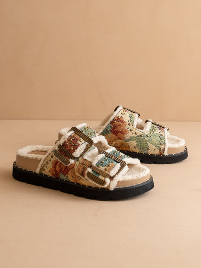 Explore More Collection - The Gaylen | Floral Tapestry Fleece Lined Slipper Slide