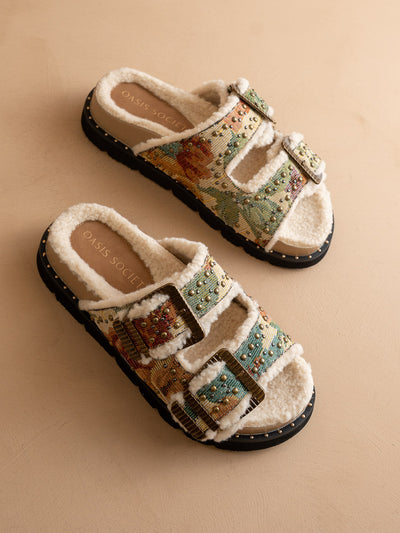 Explore More Collection - The Gaylen | Floral Tapestry Fleece Lined Slipper Slide