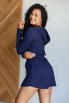 Explore More Collection - Getting Out Long Sleeve Hoodie Romper in Navy