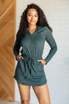 Explore More Collection - Getting Out Long Sleeve Hoodie Romper in Smoked Spruce