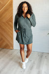 Explore More Collection - Getting Out Long Sleeve Hoodie Romper in Smoked Spruce