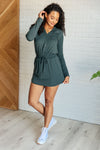 Explore More Collection - Getting Out Long Sleeve Hoodie Romper in Smoked Spruce