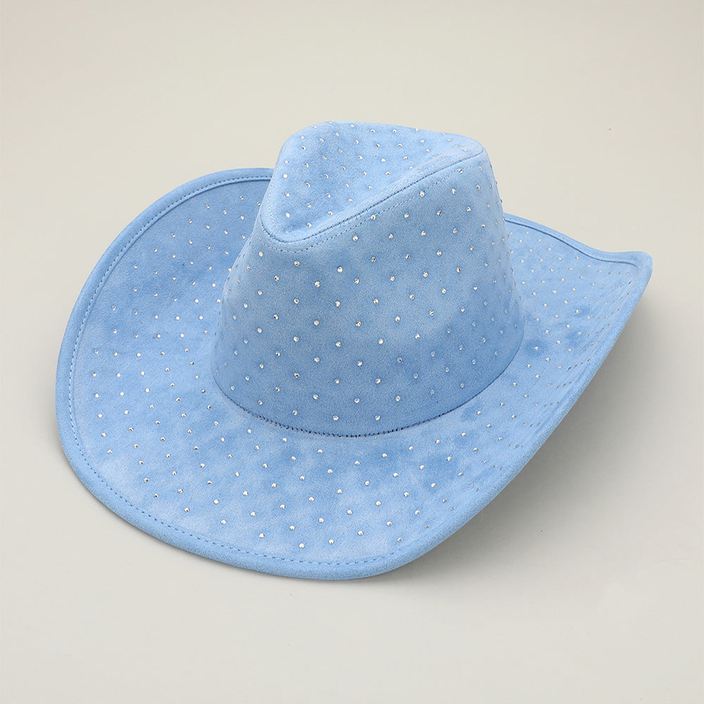 Rhinestone Embellished Faux Suede Western Cowboy Fedora Hat - Choose Color