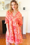 Explore More Collection - All You Need Peach & Coral Boho Floral V Neck Dress