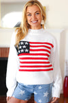 Explore More Collection - American Flag White Crochet Oversized Knit Sweater