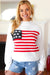 Explore More Collection - American Flag White Crochet Oversized Knit Sweater