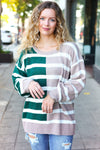 Explore More Collection - Hunter Green & Taupe Striped Color Block Sweater