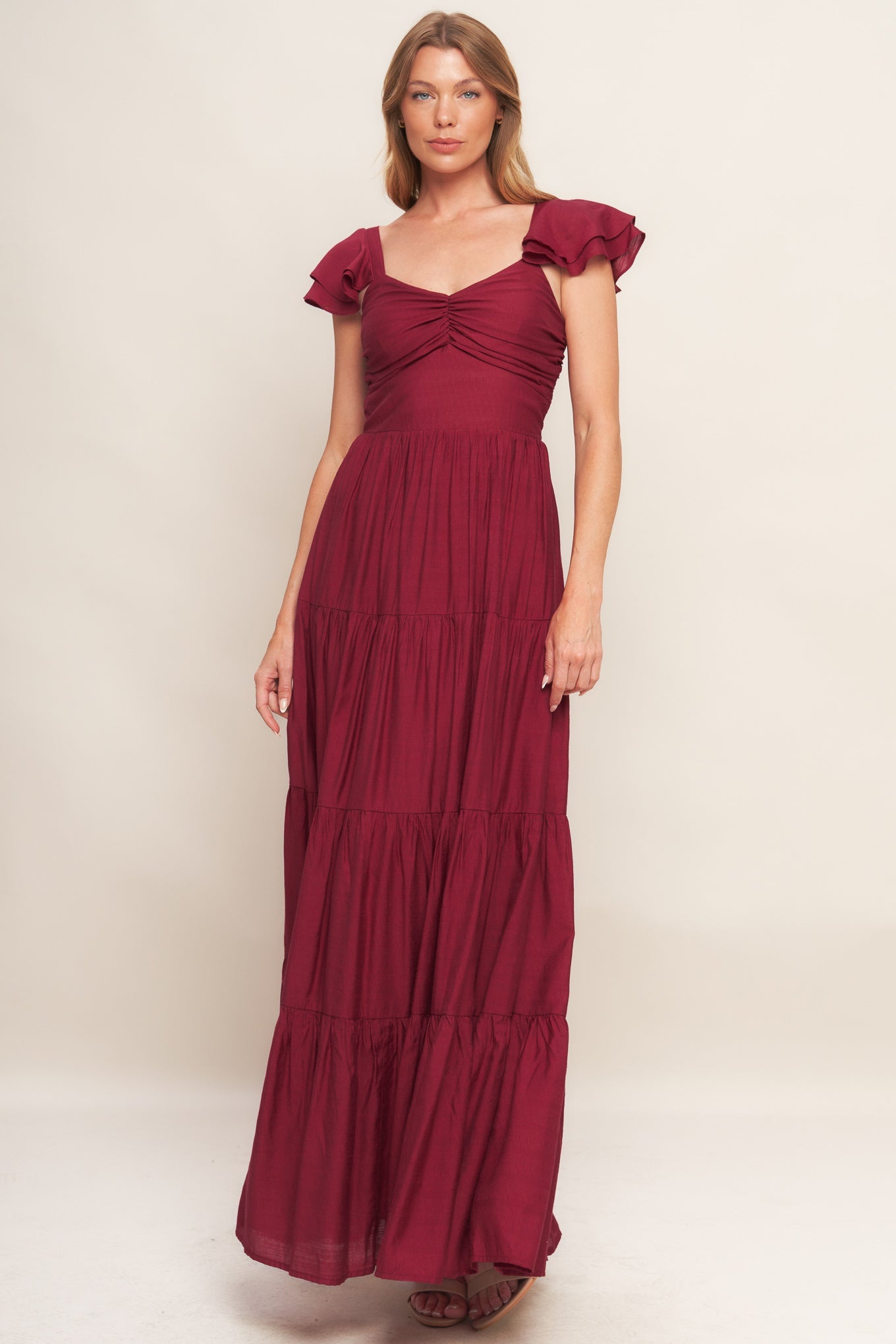 Explore More Collection - SUMMER MILK DEEP RED WOVEN MAXI DRESS