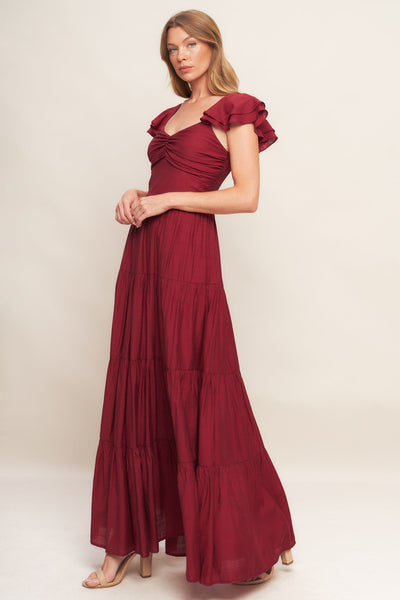 Explore More Collection - SUMMER MILK DEEP RED WOVEN MAXI DRESS