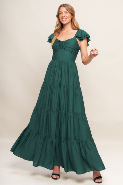 Explore More Collection - SUMMER MILK FOREST GREEN WOVEN MAXI DRESS