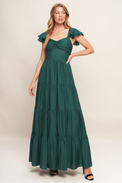 Explore More Collection - SUMMER MILK FOREST GREEN WOVEN MAXI DRESS
