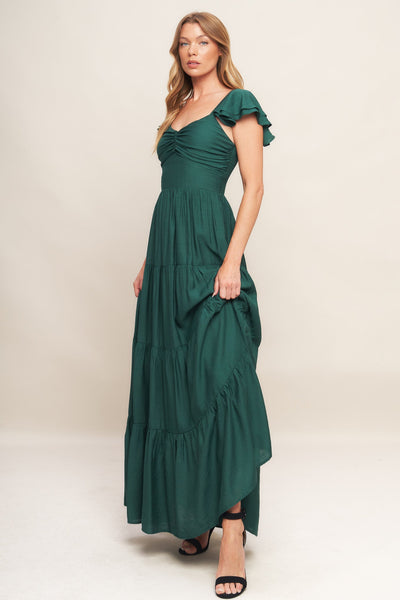 Explore More Collection - SUMMER MILK FOREST GREEN WOVEN MAXI DRESS