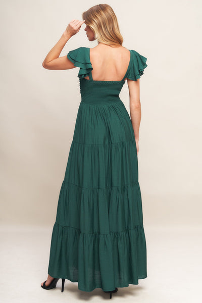 Explore More Collection - SUMMER MILK FOREST GREEN WOVEN MAXI DRESS
