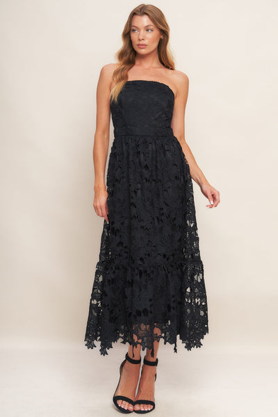 Explore More Collection - CAREFREE NIGHTS BLACK LACE MIDI DRESS
