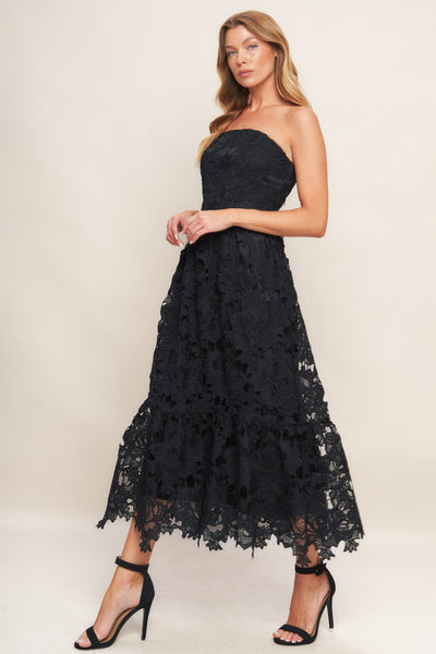 Explore More Collection - CAREFREE NIGHTS BLACK LACE MIDI DRESS