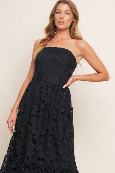 Explore More Collection - CAREFREE NIGHTS BLACK LACE MIDI DRESS