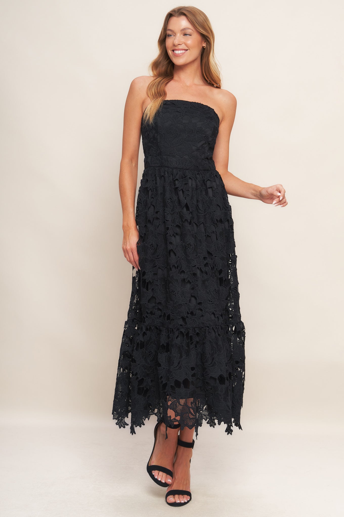 Explore More Collection - CAREFREE NIGHTS BLACK LACE MIDI DRESS