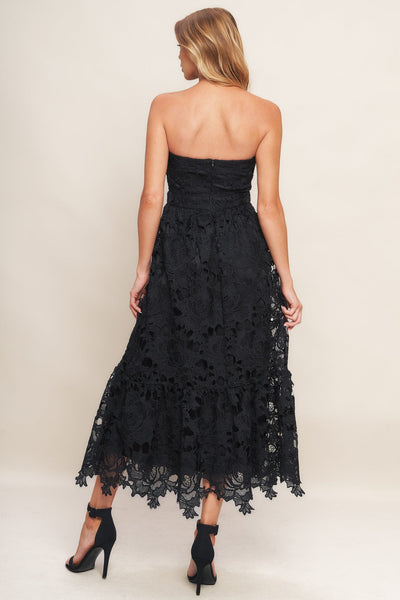 Explore More Collection - CAREFREE NIGHTS BLACK LACE MIDI DRESS