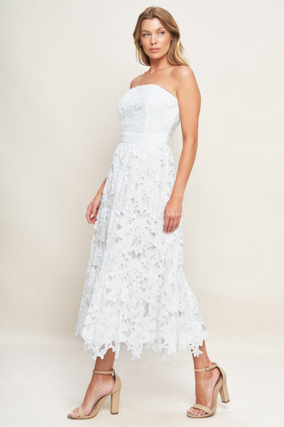 CAREFREE NIGHTS LACE OFF WHITE MIDI DRESS