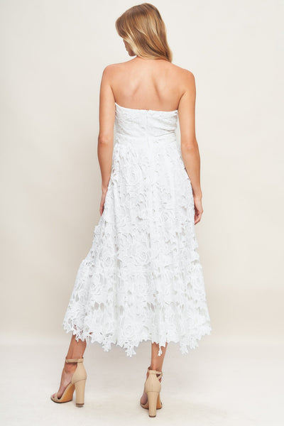 CAREFREE NIGHTS LACE OFF WHITE MIDI DRESS