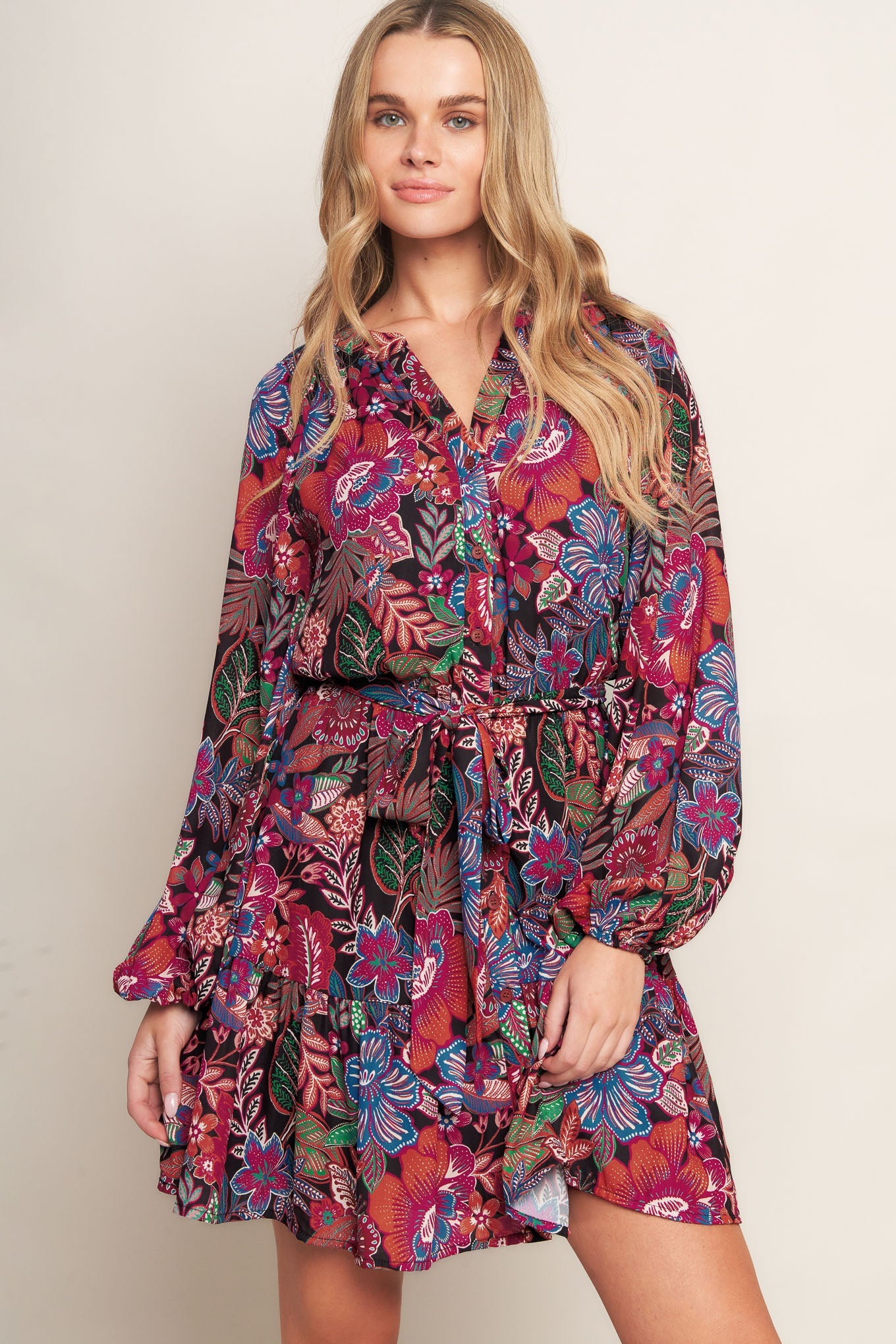 Explore More Collection - FLORAL BLISS WOVEN MINI DRESS